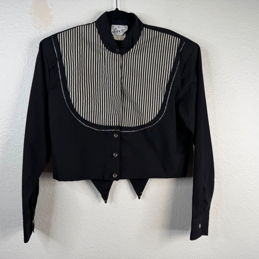 Vintage The Look by Shari Lawrenz Top Black Sz M Cropped Tuxedo Retro Eclectic